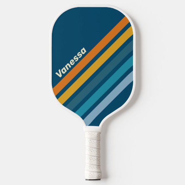 Blue Sun Angled Striping with Name Pickleball Paddle (Front)