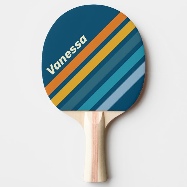 Blue Sun Angled Striping with Name Ping Pong Paddle (Front)
