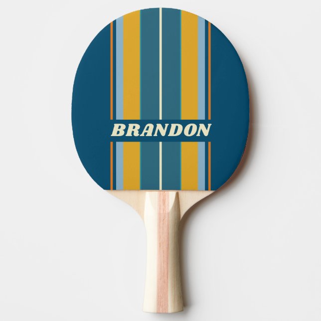 Blue Sun Board Stripes with Name Ping Pong Paddle (Front)