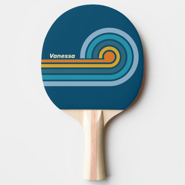 Blue Sun Curl Stripes with Name Ping Pong Paddle (Front)