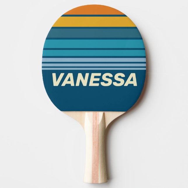 Blue Sun Horizon Striping with Name Ping Pong Paddle (Front)