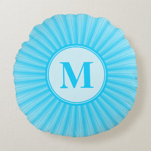 Blue Sun Monogram Customisable Round Pillow
