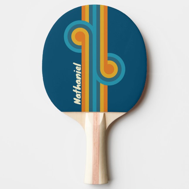 Blue Sun Stripe Loop with Name Ping Pong Paddle (Front)