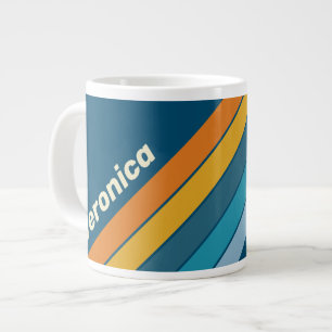 Blue Sun Stripes with Name Large Coffee Mug