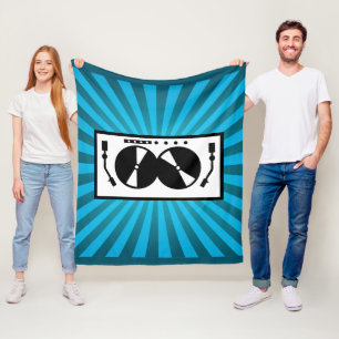 Blue Sunburst DJ Turntable Music Fleece Blanket