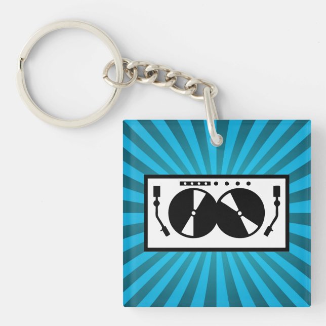 Blue Sunburst DJ Turntable Music Keychain (Front)