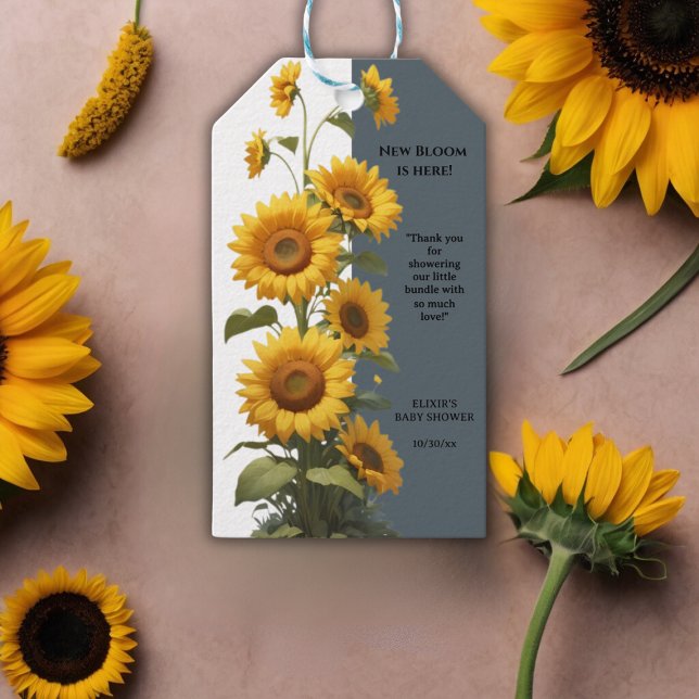 Blue Sunflower Baby Shower Gift Tags (Creator Uploaded)
