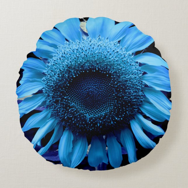 Blue Sunflower, blue daisy, blue flower Round Pillow (Front)