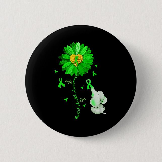 Blue Sunflower Elephan Outfit Spread Mental Health 2 Inch Round Button (Front)