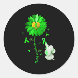 Blue Sunflower Elephan Outfit Spread Mental Health Classic Round Sticker