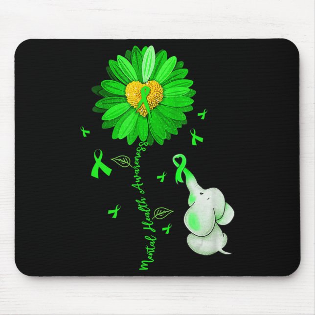 Blue Sunflower Elephan Outfit Spread Mental Health Mouse Pad (Front)