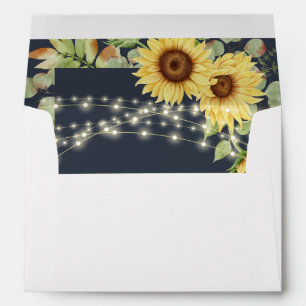 Blue Sunflower Eucalyptus String Lights Wedding  Envelope