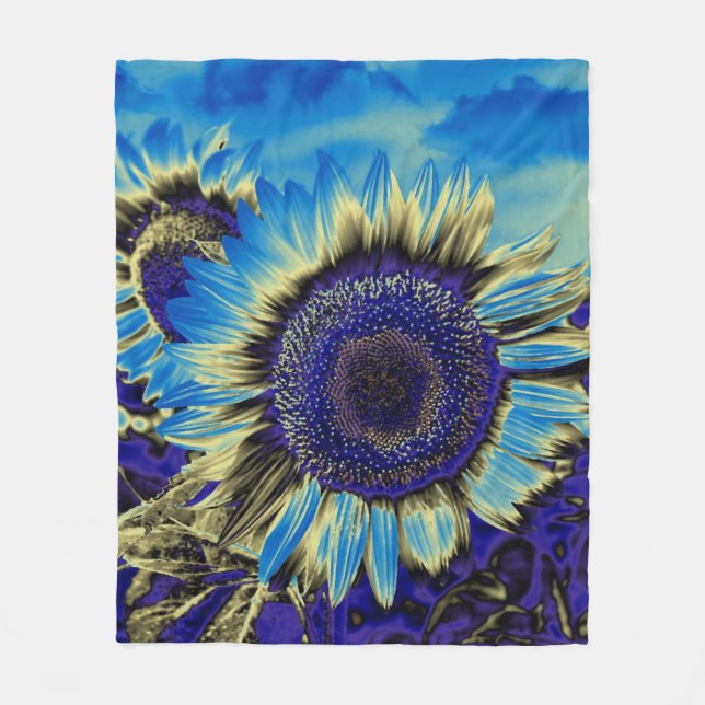 Blue Sunflower Fleece Blanket (Front)