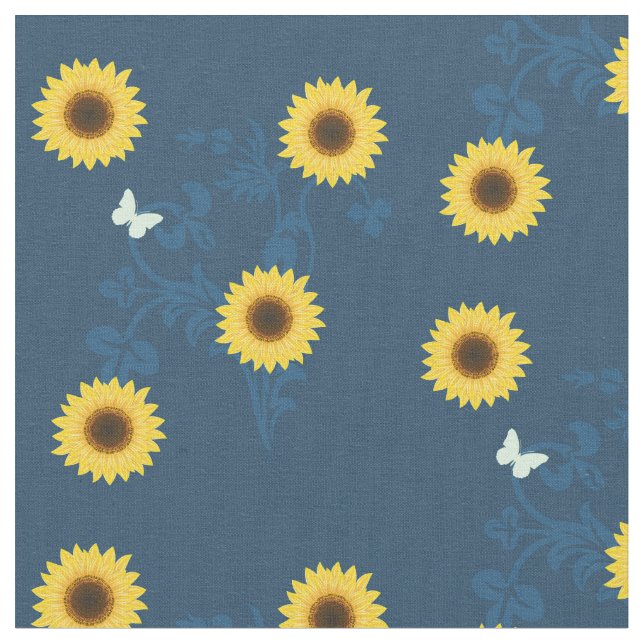 blue sunflower pattern fabric (Close Up)