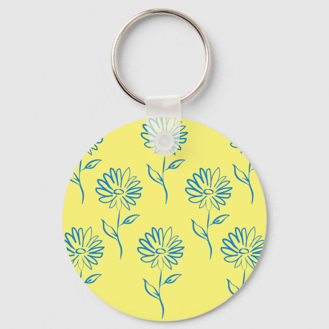 Blue Sunflower Pattern  Keychain (Front)