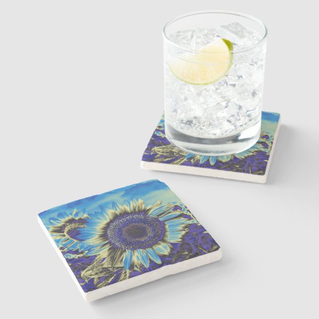 Blue Sunflower Stone Coaster (Side)