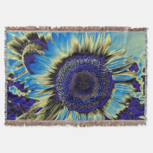 Blue Sunflower Throw Blanket