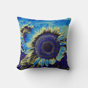 Blue Sunflower Throw Pillow