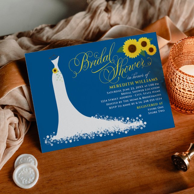 Blue Sunflower Wedding Gown Bridal Shower Invitation (Creator Uploaded)
