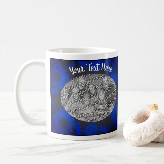 Blue Sunflowers Create Your Photo Personalized  Coffee Mug (With Donut)