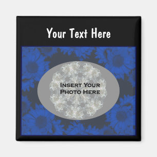 Blue Sunflowers Design Floral Photo Magnet