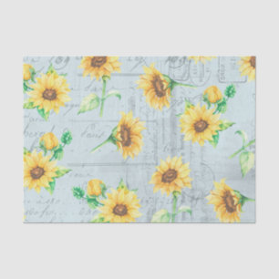Blue Sunflowers Floral Decoupage Tissue Paper