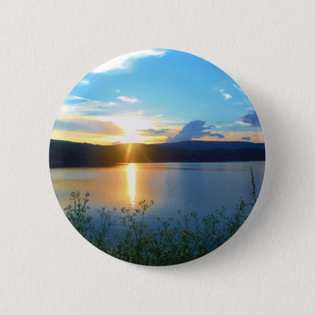 Blue sunset on lake 2 inch round button (Front)