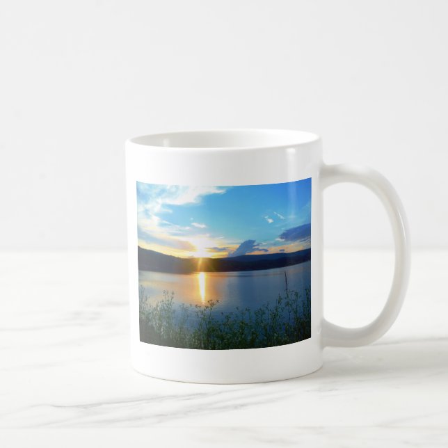 Blue sunset on lake coffee mug (Right)