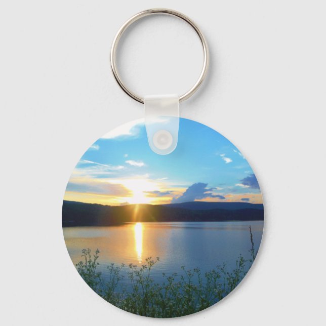 Blue sunset on lake keychain (Front)
