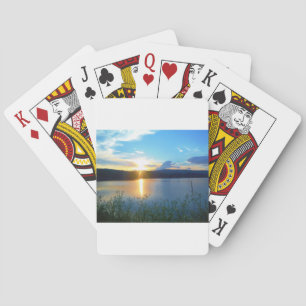 Blue sunset on lake playing cards