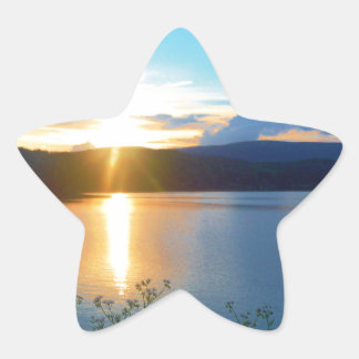 Blue sunset on lake star sticker
