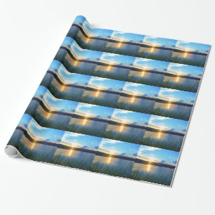 Blue sunset on lake wrapping paper