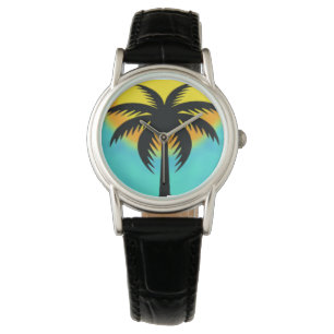 BLUE SUNSET PALM TREE WRIST WATCH