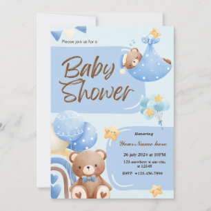Blue Super Cute Bear Baby shower Invitations Garço