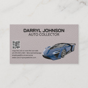 Blue Supercar   Leather   QR Code Business Card
