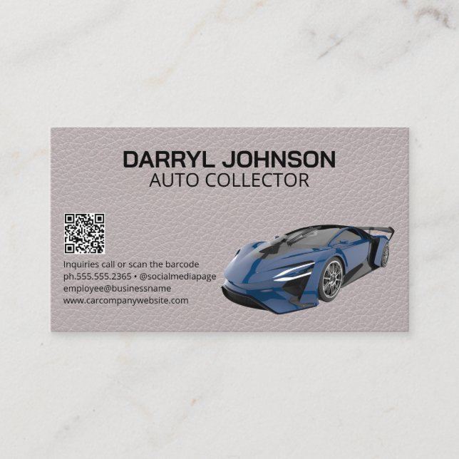 Blue Supercar | Leather | QR Code Business Card (Front)