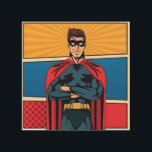 Blue superhero wood wall art<br><div class="desc">Blue superhero pop art poster</div>