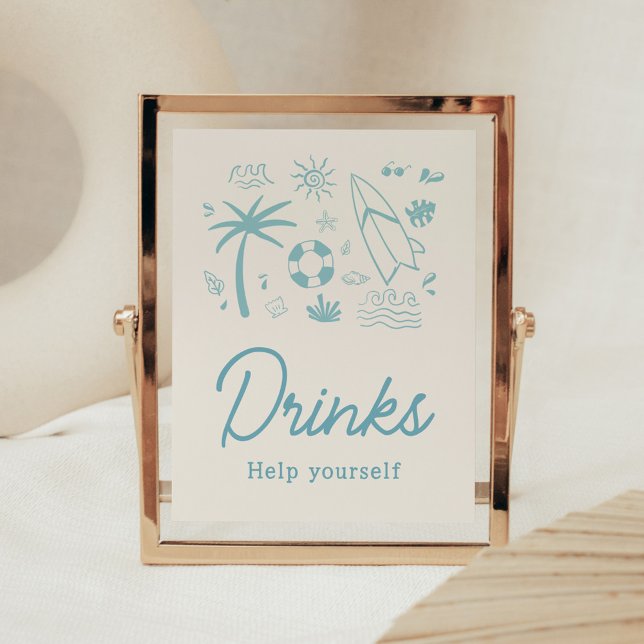 Blue Surf Baby on Board Baby Shower Drinks Poster (Blue Surf Baby on Board Baby Shower Drinks Sign)