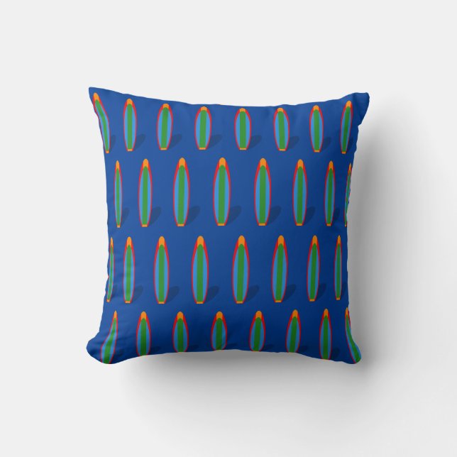 Blue Surfboard Design Throw Pillow (Front)