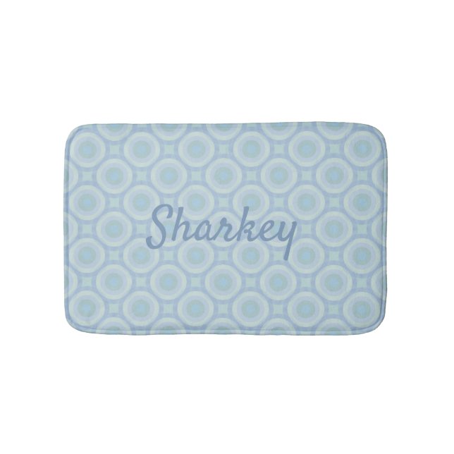 Blue Surname on Overlapping Ocean Bubbles Bath Mat (Front)