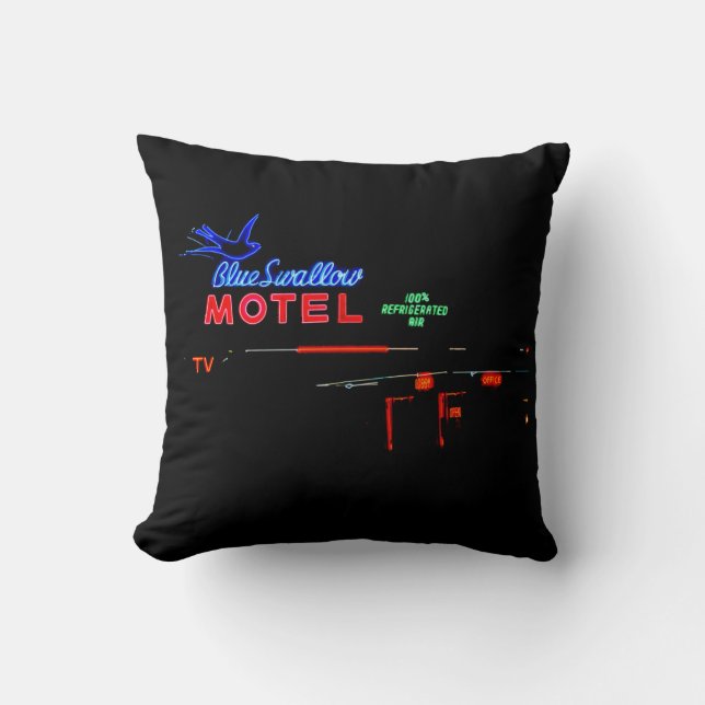 Blue Swallow Motel, Tucumcari, New Mexico Throw Pillow (Front)