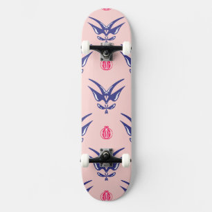 Blue Swallow & Pink Heart Skateboard