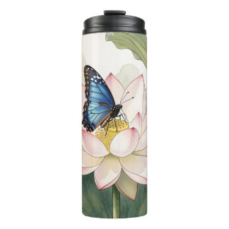  Blue Swallowtail Butterfly With Lotus Flower Art Thermal Tumbler