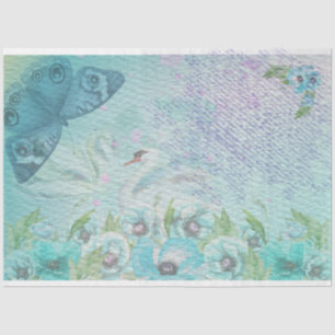 Blue Swan and Watercolor Butterfly  Tissue Paper