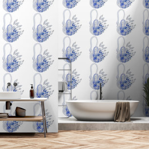 Blue Swan Watercolor Art Wallpaper