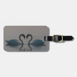 Blue Swans Must Be Love Heart on Water Luggage Tag