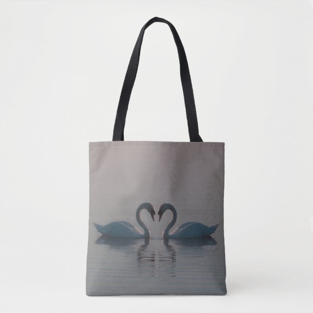 Blue Swans Must Be Love Heart on Water Tote Bag (Front)