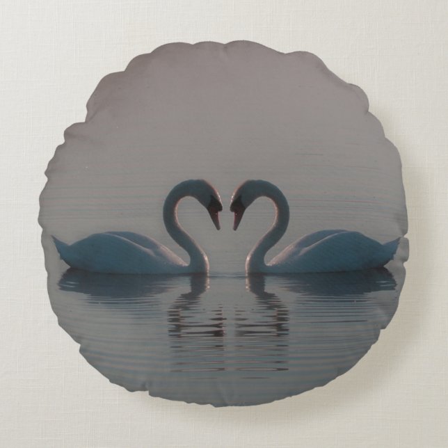 Blue Swans Must Be Love Round Pillow (Front)