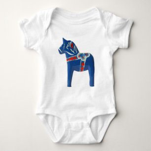 Blue Swedish Dala Horse Baby Bodysuit