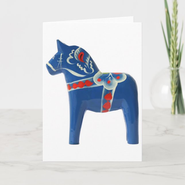 Blue Swedish Dala Horse Card (Front)